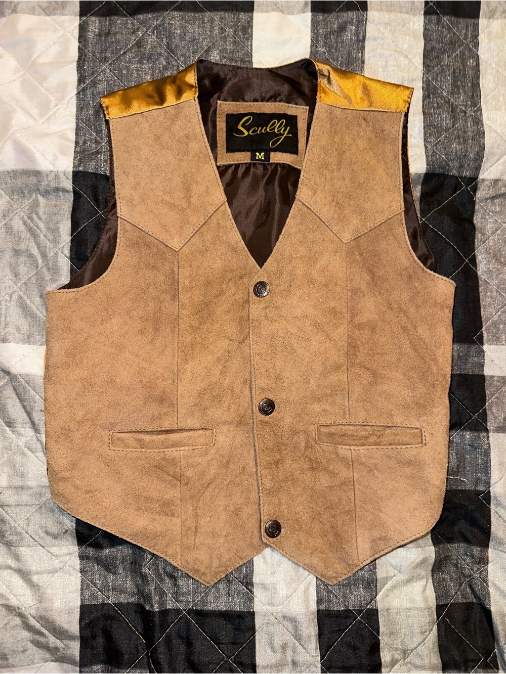 Scully Tan Suede Kids Western Vest with Gold Shoulder Accents